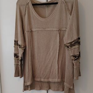 Women’s. Pol Beige Long-Sleeve Tunic with Camo Trim